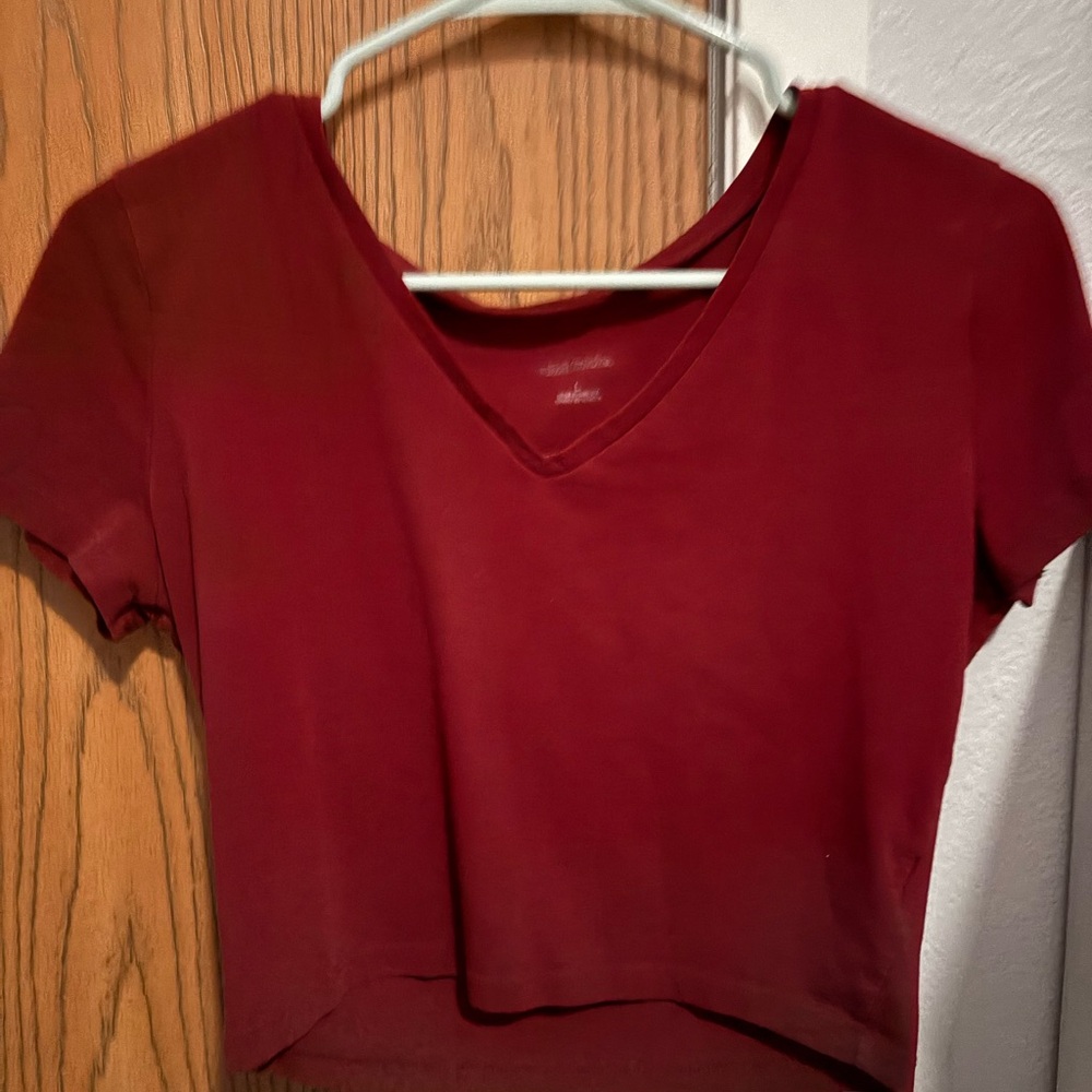 Wild Fable Burgundy V-Neck Crop Top